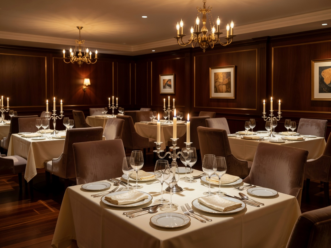 Fine dining restaurant room with set tables and warm lighting