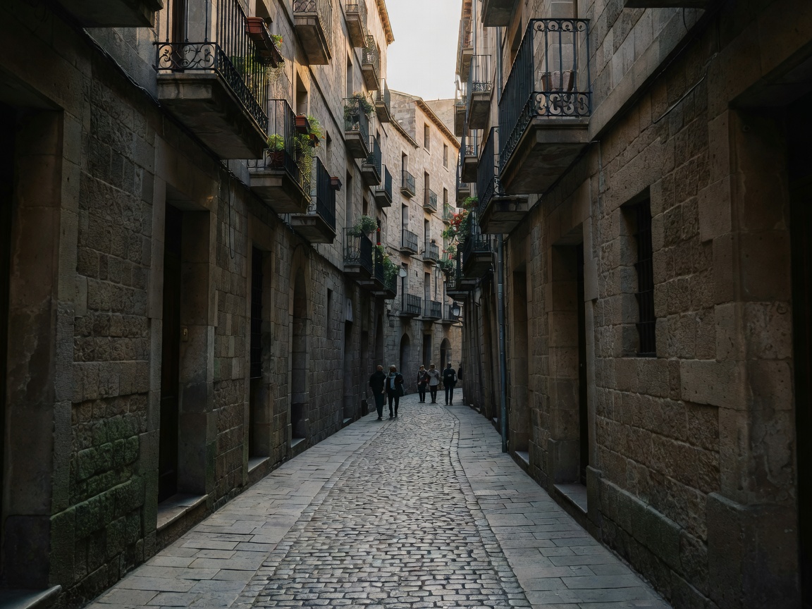 Narrow stone street in Barcelona's Gothic Quarter