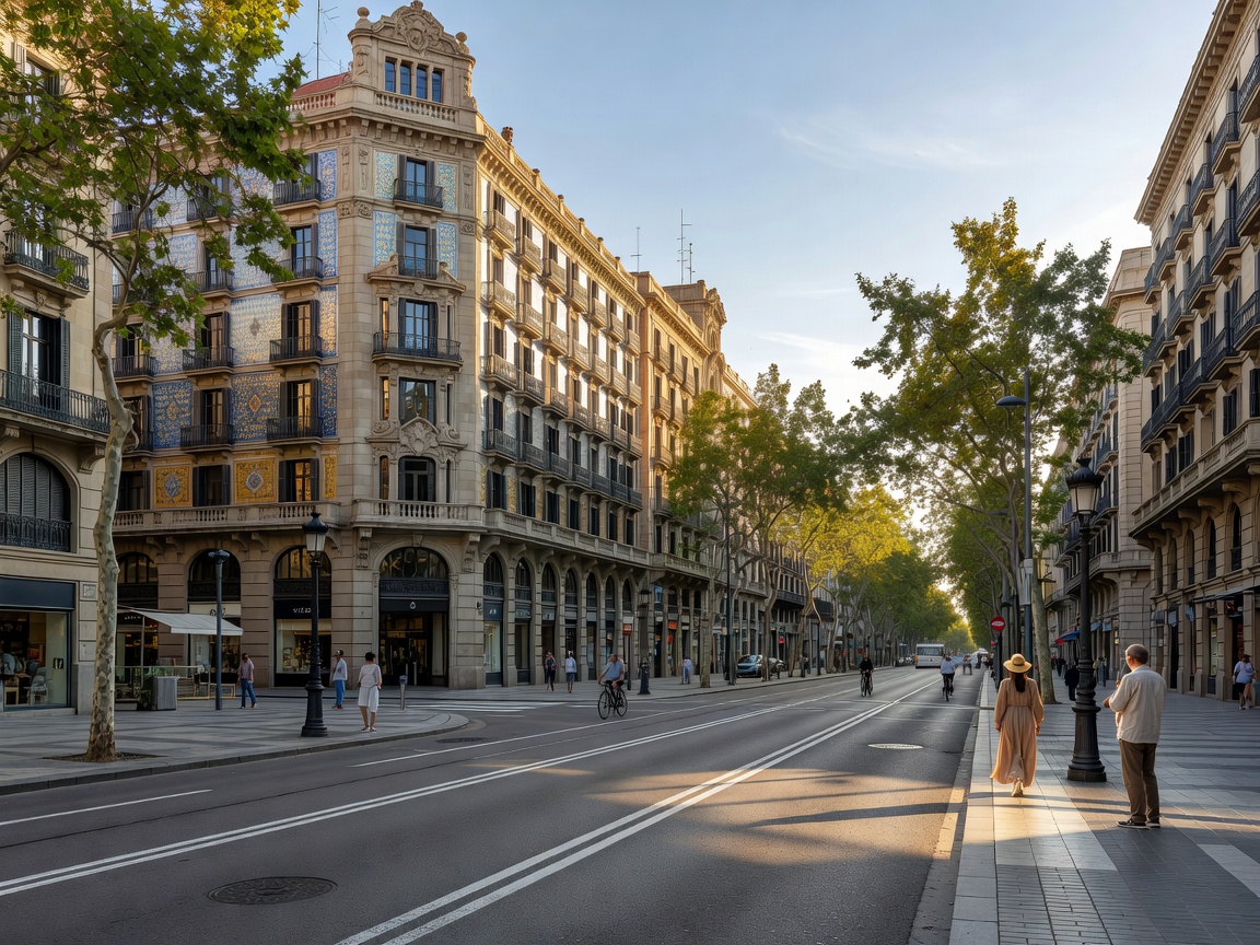 Wide Eixample boulevard with modernist façades in Barcelona